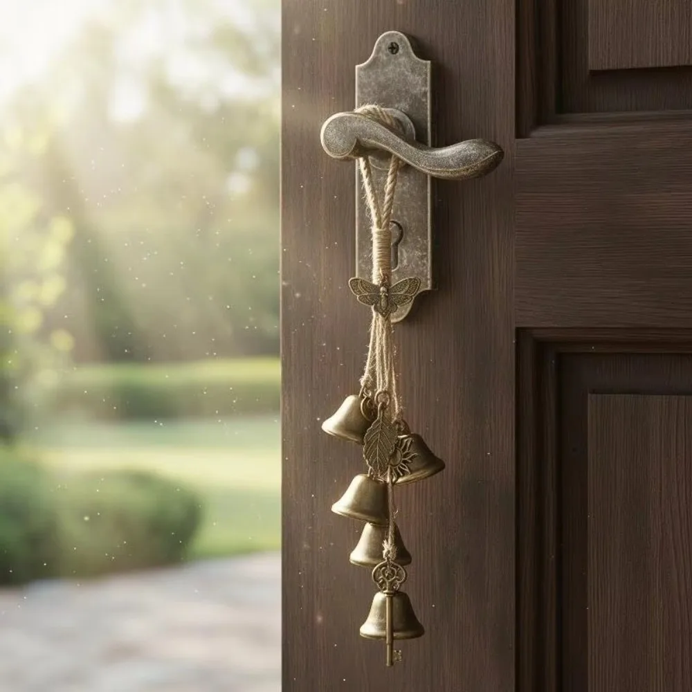 Pagan Decor Vintage Witch Bells Bronze Handmade Wind Chime Bell Butterfly Decor Retro Bell Pendant Outdoor