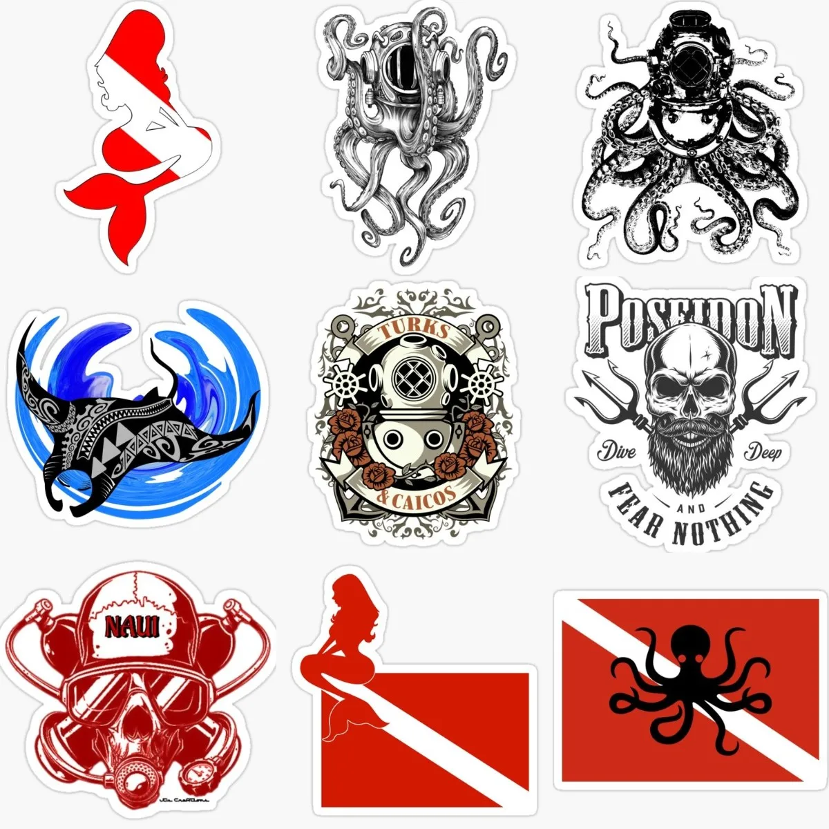 

Scuba Dive Mermaid Octopus Sticker for Covered Scratch Decorate Laptop Bumper Truck Window Camper Van Bicycle Car Wall Decal