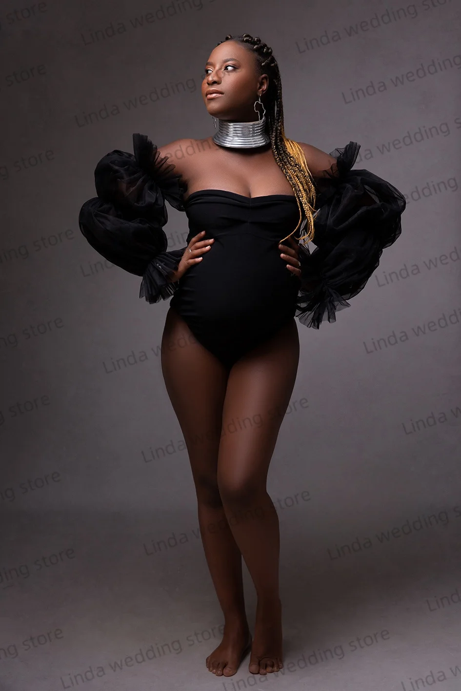 Sexy Black Bodysuit Maternity Robes Women Bathrobe Wrap Photo Shoot Detachable Long Sleeves Photography  Props Custom Made