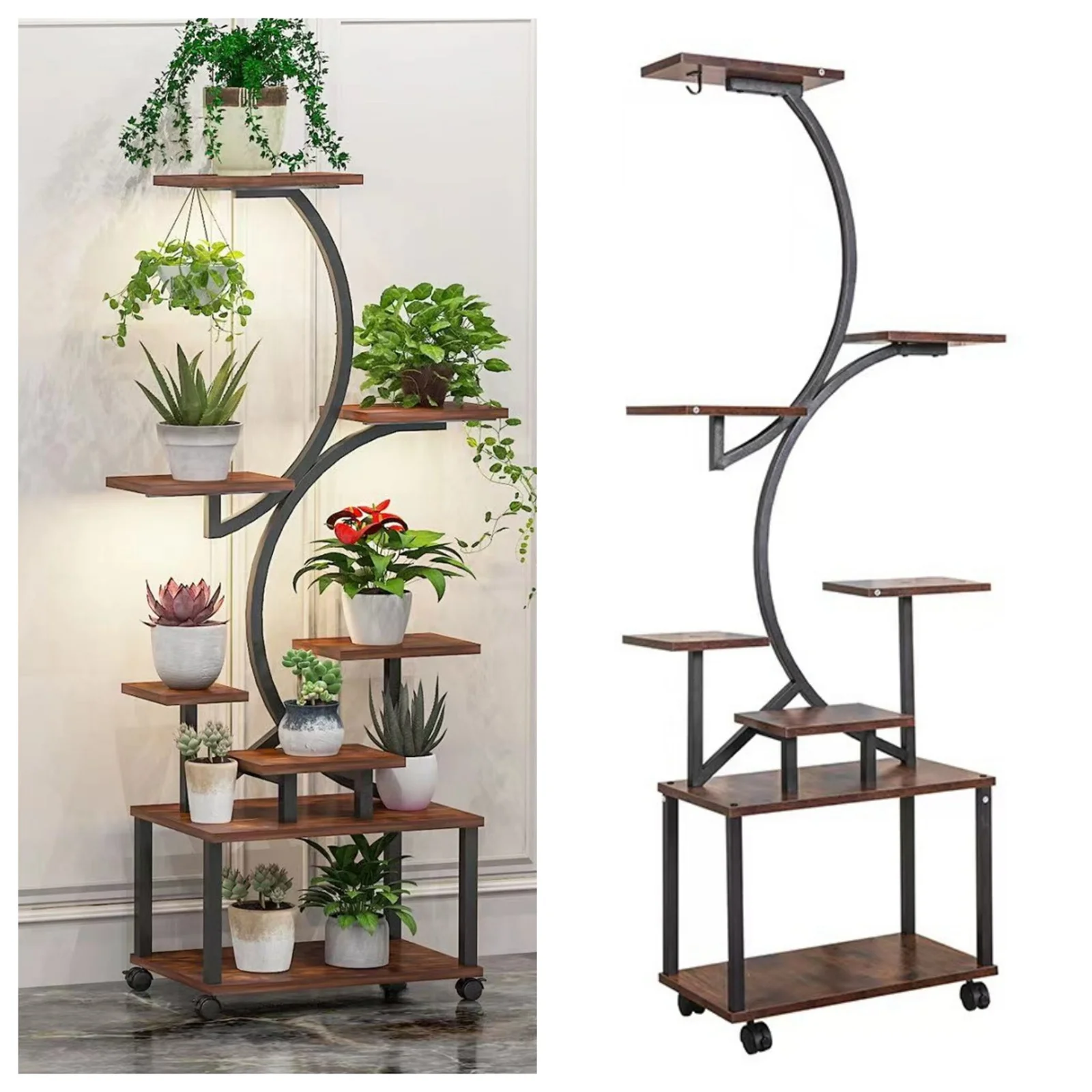 

Indoor Plant Stand With Grow Lights 8-Tier Tall S-Shaped Metal Plant Shelf Modern Display Rack For Living Room Balcony Patio