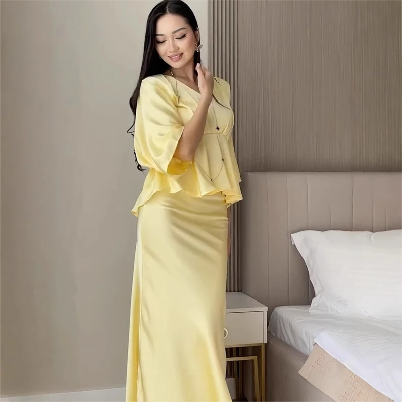 Wiosna 2025 Nowa Kolekcja Codzienna Sukienka Maxi z Długim Rękawem Satynowa Wygodny Garnitur Odzież Damska