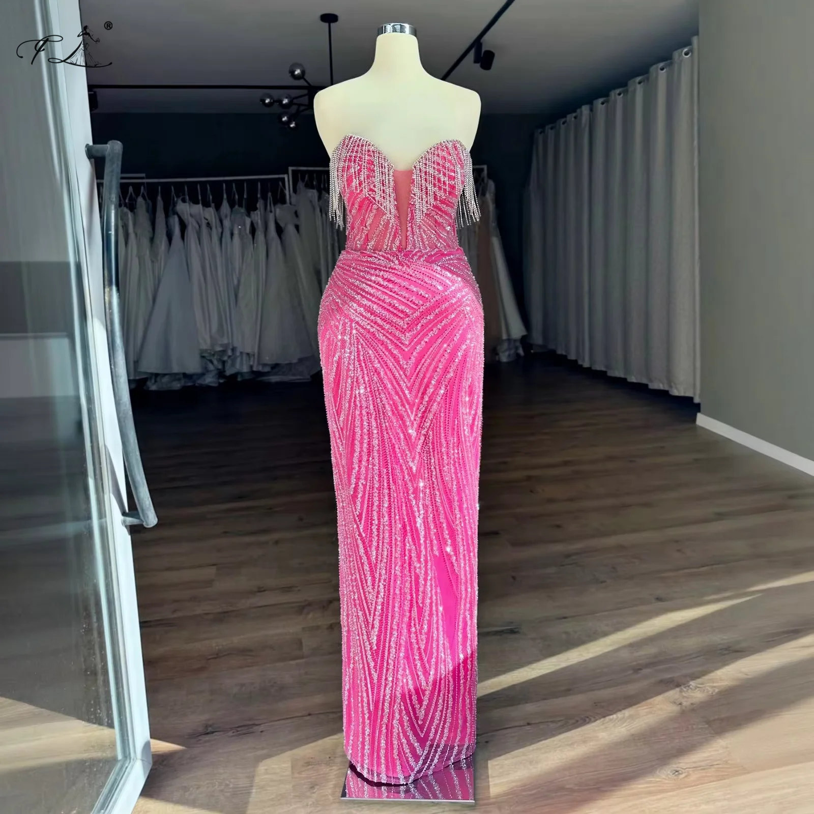 

Cocktail Party Dress Rhinestone Tassel Strapless Fishtail Dress Sequin Adult Dress Class Reunion Party Gown