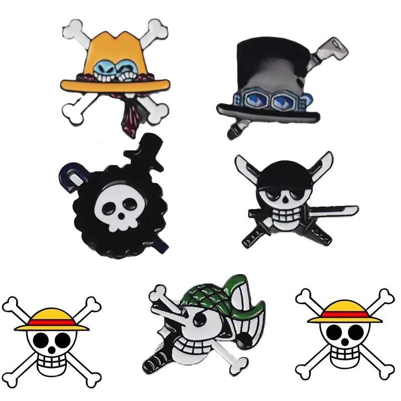 Anime One Piece Pins Luffy Straw Hat Zoro Sanji Usopp Chopper Brooches Backpack Badge Brook Metal Brooch Bag Ornaments Boys Gift