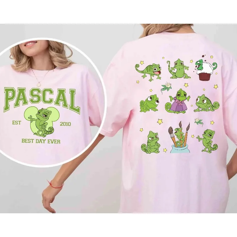 

Disney Rapunzel Pascal Emotional T-shirt Disney Princess Le Pei T-shirt Unisex Casual T-shirt