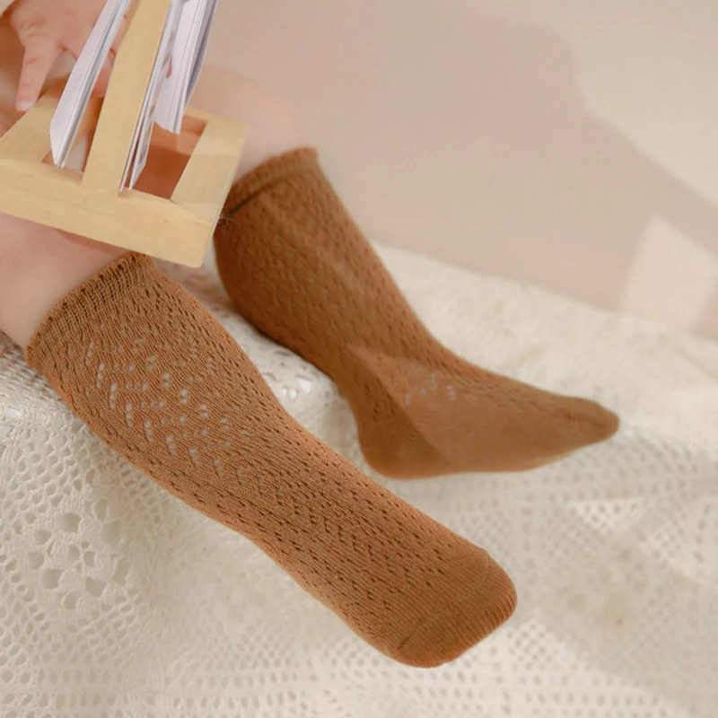 Baby Girls Knee High Socks Toddler Mesh Breathable Dress Socks Kids Cotton Tube Uniform Stockings