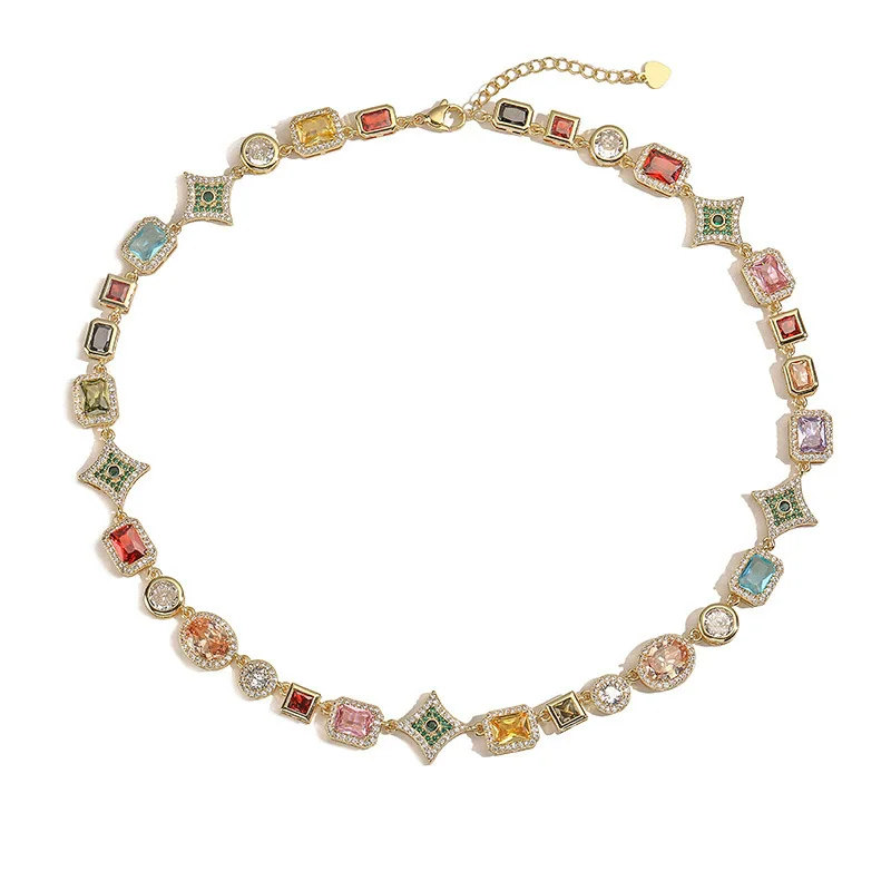 

Women's necklace plated with 18k gold zircon geometric, European and American popular fashion jewelry, party accessories