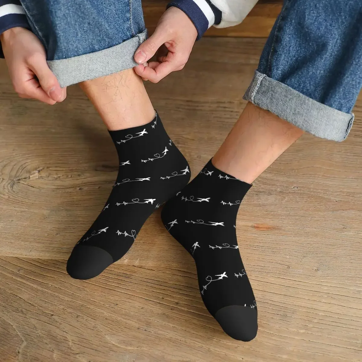 Lustige Druck Flugzeug Pilot Herzschlag Socken für Frauen Männer dehnbar Sommer Herbst Winter Luftfahrt Flieger Geschenk Crew Socken