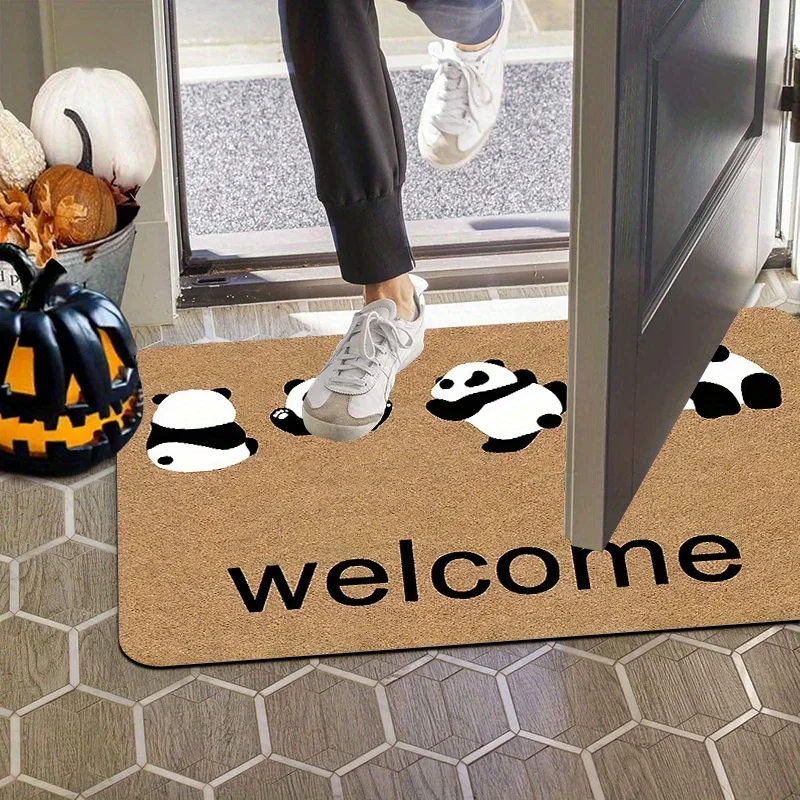 Cute Panda Design Non-Slip Doormat, High-Quality Washable Entryway Rug, Durable Decorative Floor Mat for Home, Office and RV