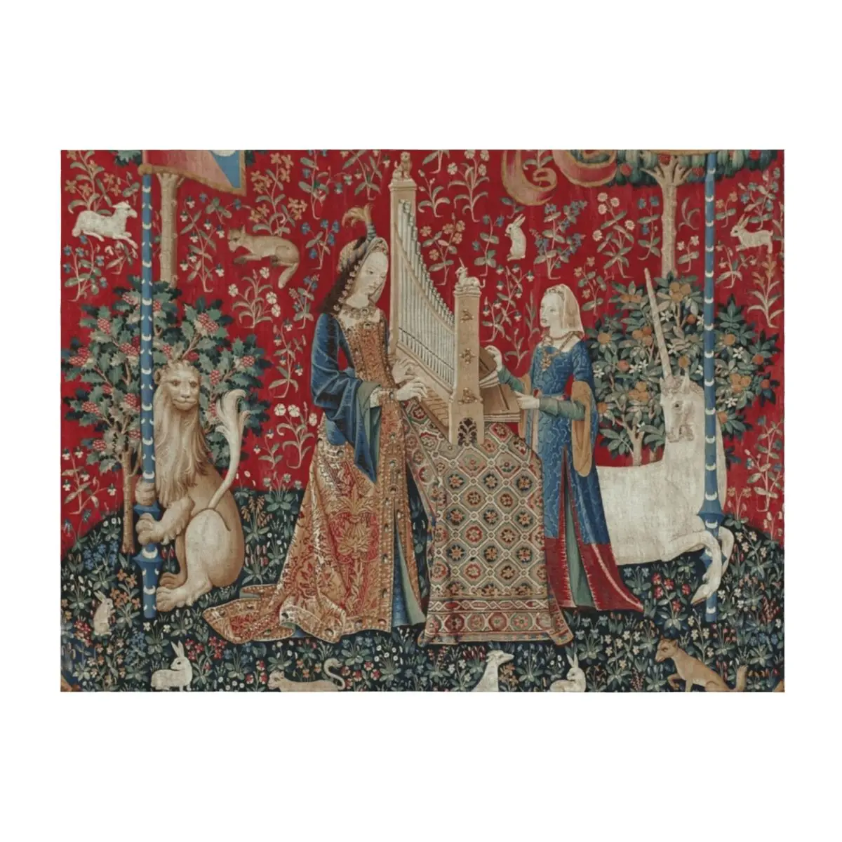 

Lady and Unicorn Medieval Tapestry Five Senses - Hearing Throw Blanket Travel for babies warm for winter Hair Blankets
