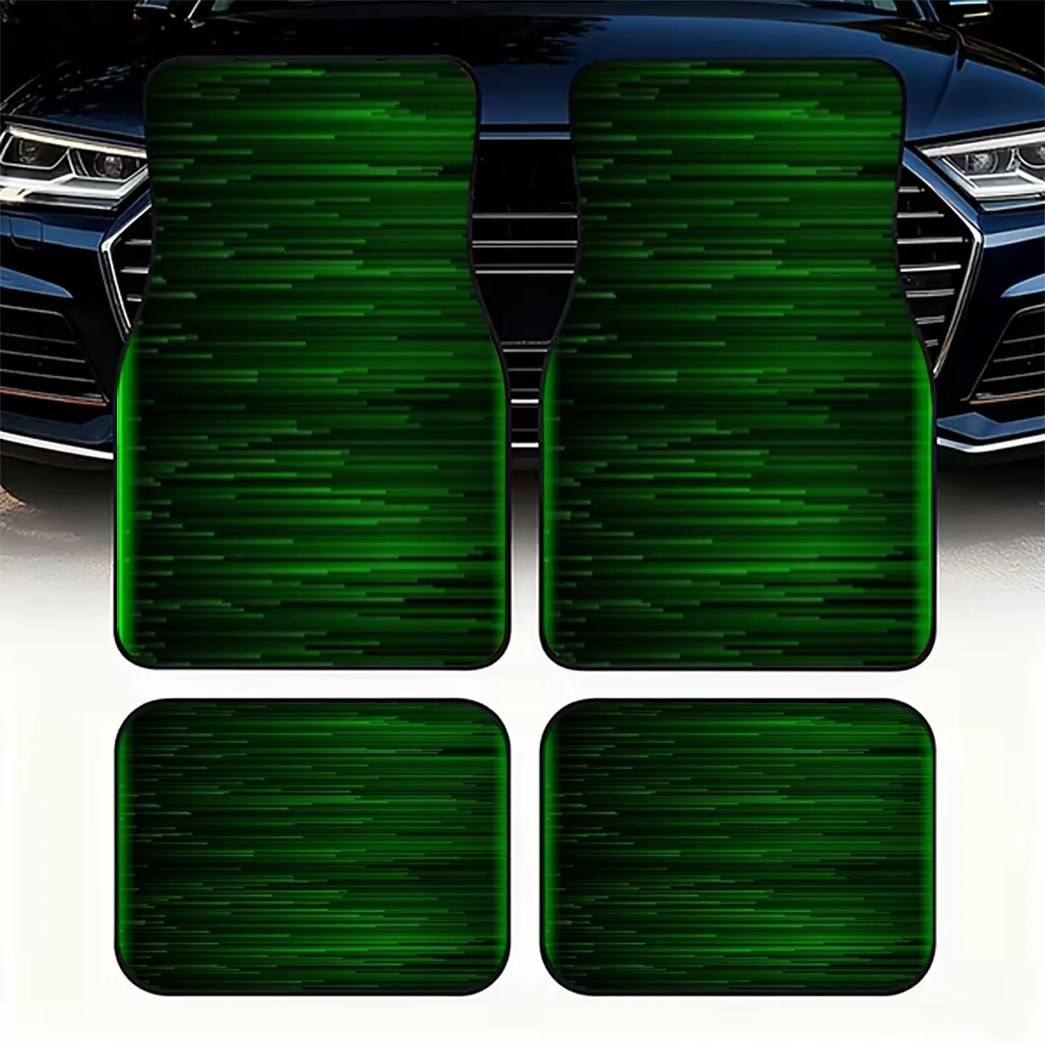 4pcs Car Floor Mats, Matrix Green Digital Lines Design, Material, Sleek Modern Style, Universal Fit For Cars, Non-, Stylish Inte