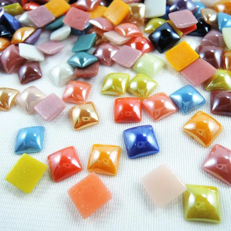 Mixed Colors Flat Back Beads Square Glass Half Cabochon 4mm 6mm 8mm 10mm For Crafts Scrapbooking DIY Nail Art Decoration Garment