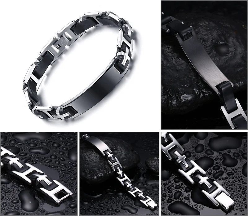 Vnox Black ID Bracelets for Men Stainless Steel Bangles Men Jewelry Arm Cuff Bracelet Men pulseira BR-143