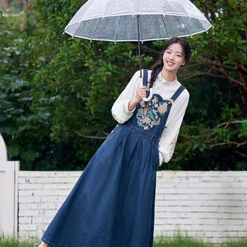 Robe en jean brodée florale de Style National pour femmes, nouvelle robe décontractée sans manches, automne 2025