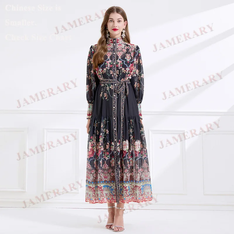 Elegante camicia maxi floreale autunnale da donna manica lunga monopetto Bohemia Palace Brand Runway Lolita Princess abiti lunghi