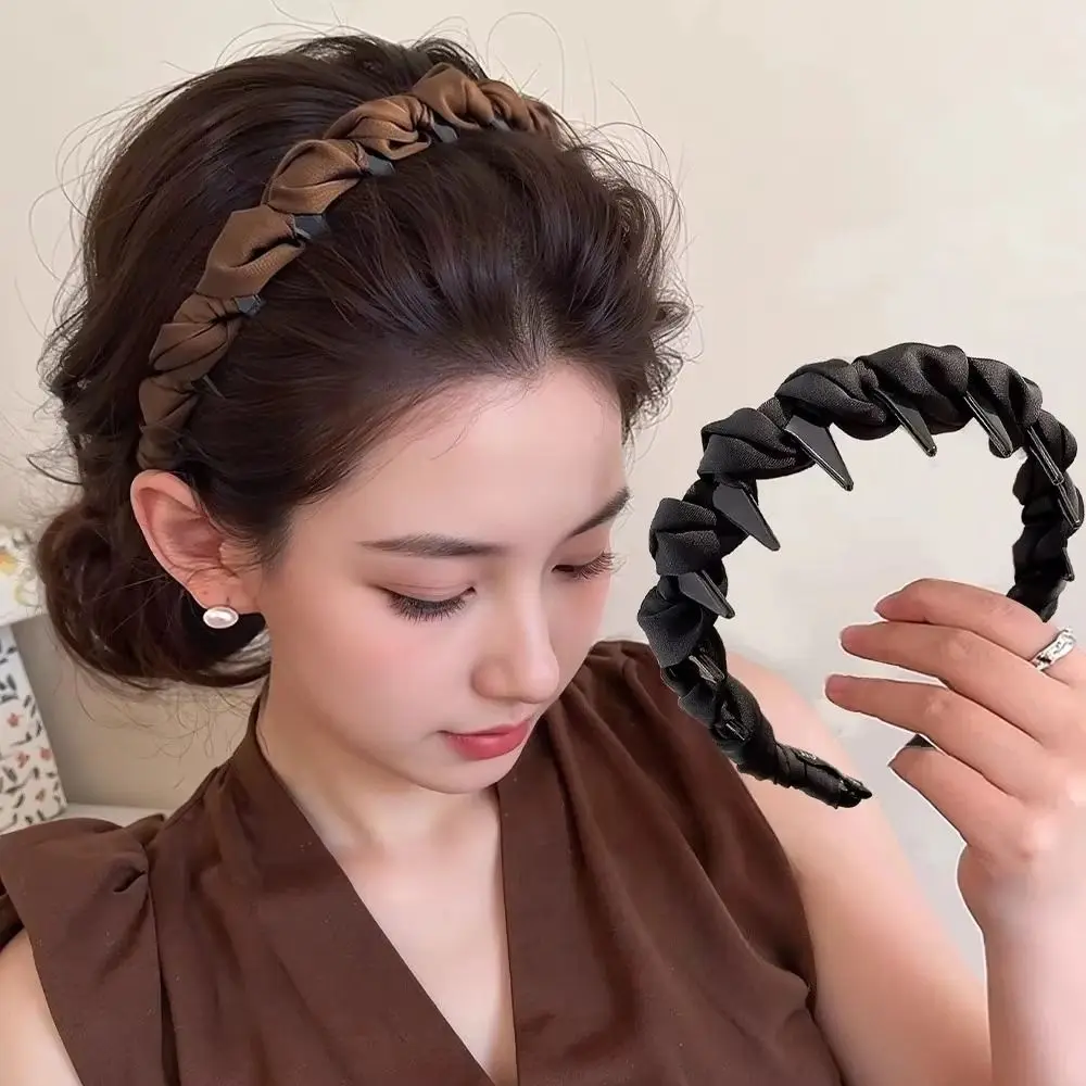 

Wave Pattern Wrapped Hair Hoop Adjustable Fabric Headband Women's Satin Hairband Comfortable Elegant Toothed Headband Wash Face