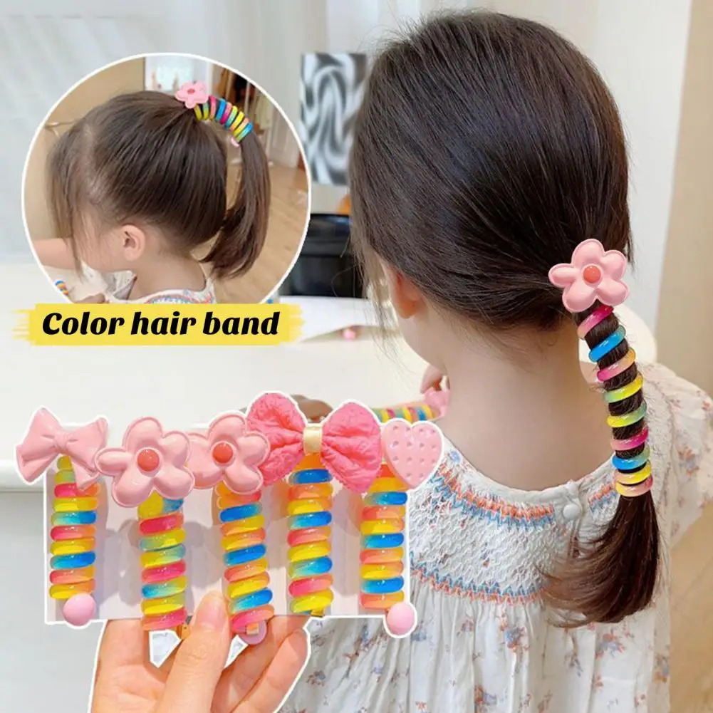 Telephone Cable Ring Cute Hair Ring High Elasticity Flower Bow Decor Ponytail Portable Little Girls Hair Band Headdress