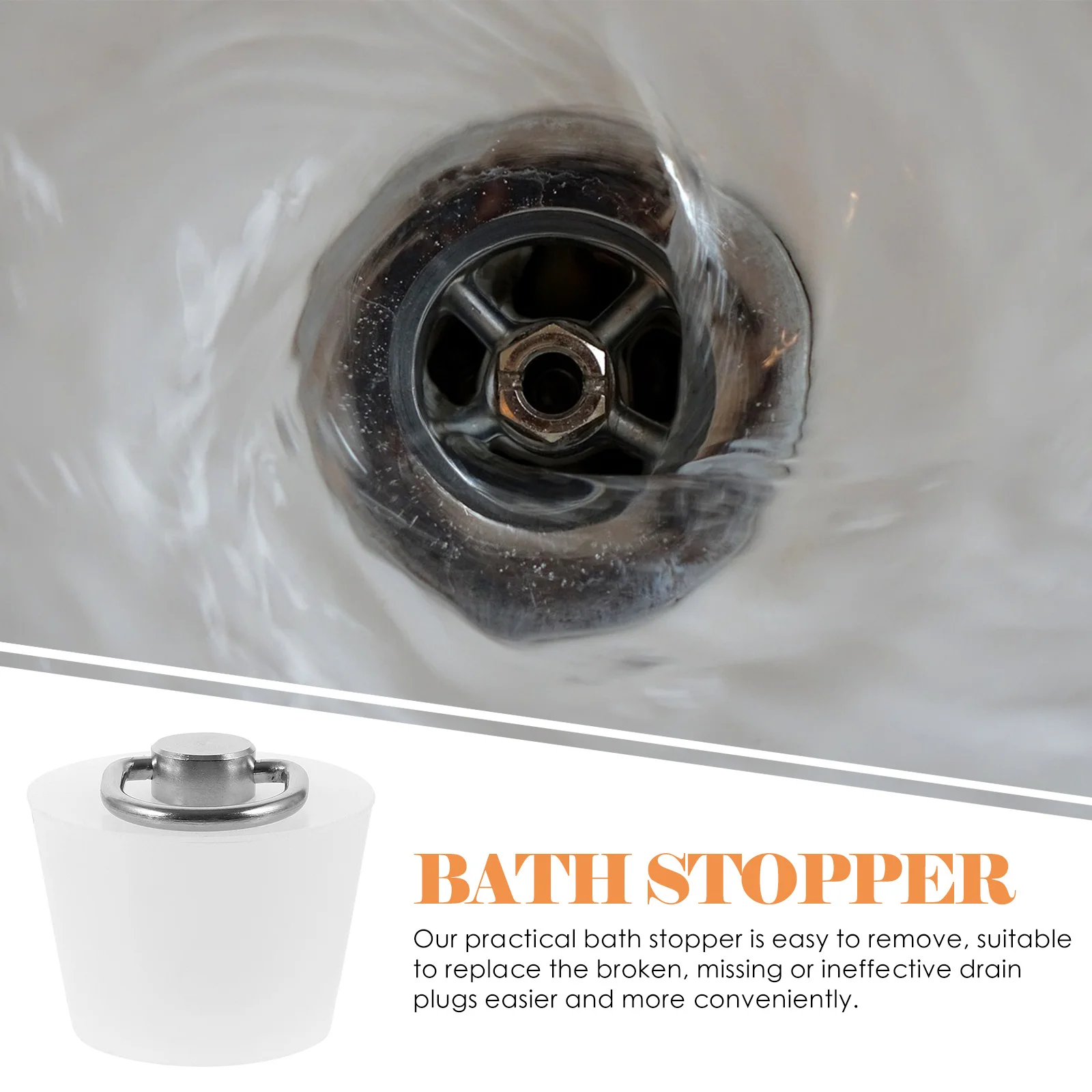 Plugue de pia de silicone com corrente de tração de metal, rolha de drenagem de banheira, cozinha, banheiro, universal, rolha de lavatório
