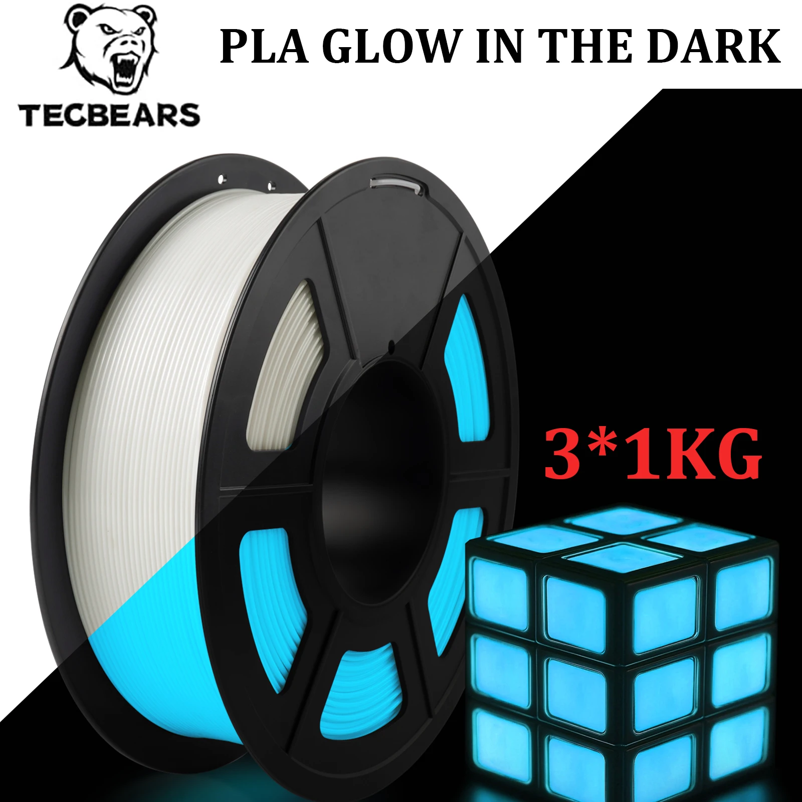 

TECBEARS PLA Filament 3KG Golw In The Dark PLA 3D Printer Filament Neatly Wound PLA Luminous Material Vacuum Packaging For FDM