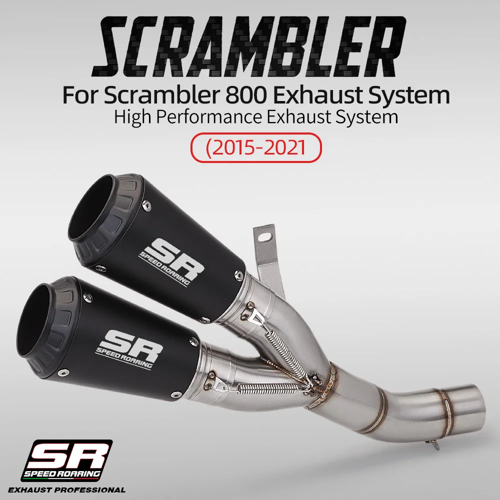 Slip On For Ducati Scrambler 800 Motorcycle Exhaust Double Exit Middle Link Pipe Escape System Modified with Two 51mm Muffler