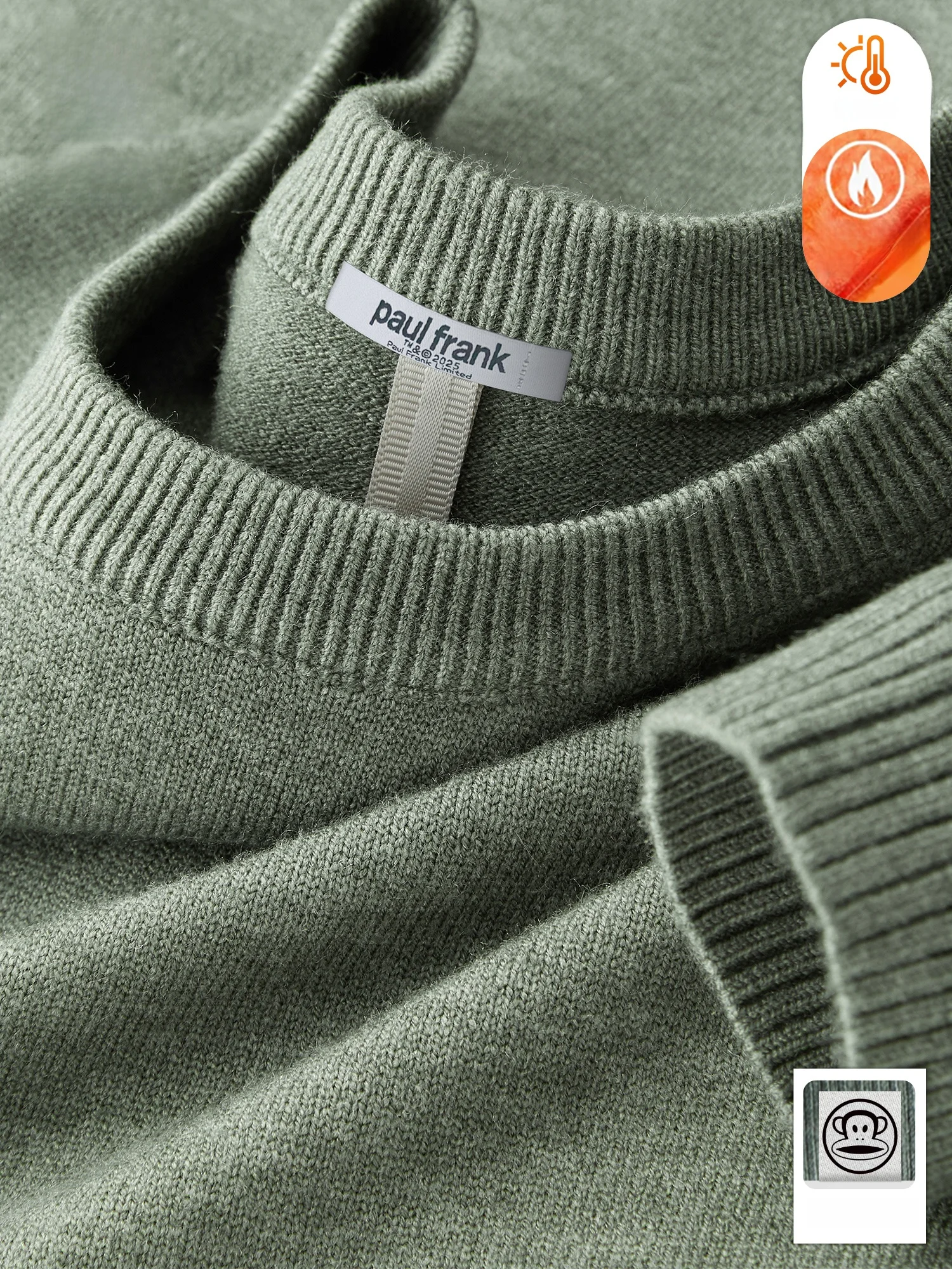 

PaulFrank Winter Basic Color round Ne Sweater Men Casual Loose Knitted Wear for Daily Use Warm Fce Lined