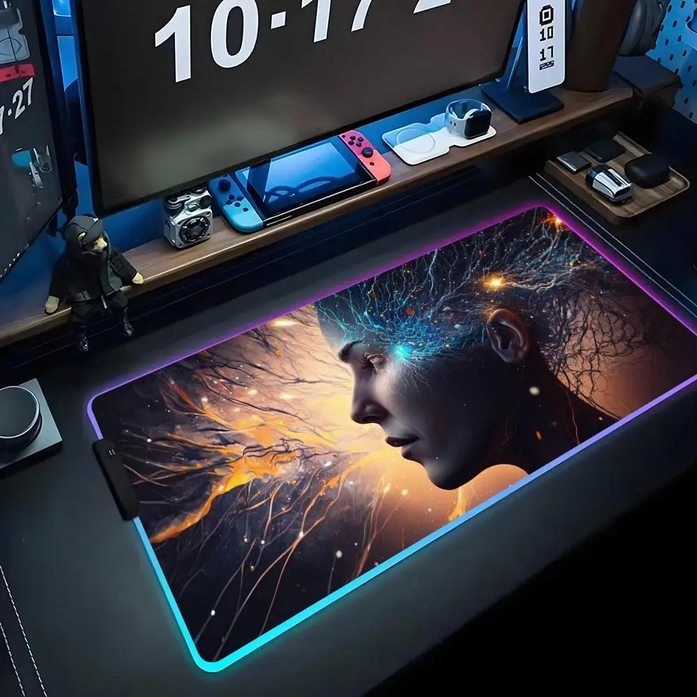 

Коврик для мыши Space Artistic thinker RGB игровой коврик для мыши большой светодиодный коврик для ПК настольный коврик светящийся коврик для мыши большой коврик для клавиатуры настольный коврик