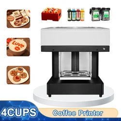 Automatic 4 Cups Coffee Printer Art Coffee Printer Food Printing Machine for Cake Cookie Cappuccino Biscuits Macaroon Candies