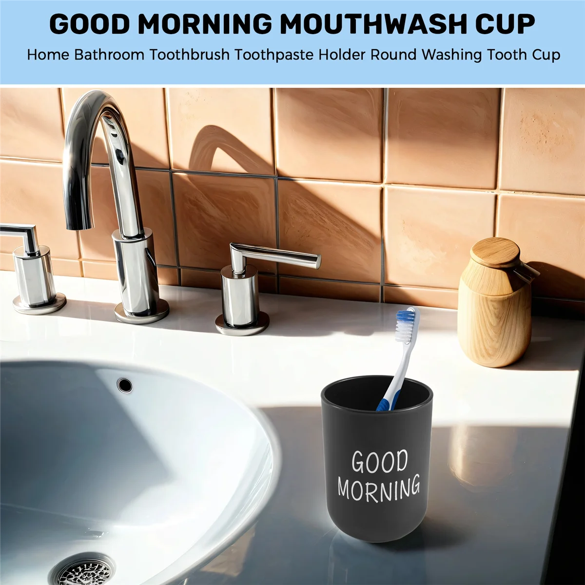 Hogar baño cepillo de dientes soporte para pasta de dientes redondo lavado taza de dientes Pp vaso para beber taza de dientes viaje Camping negro E