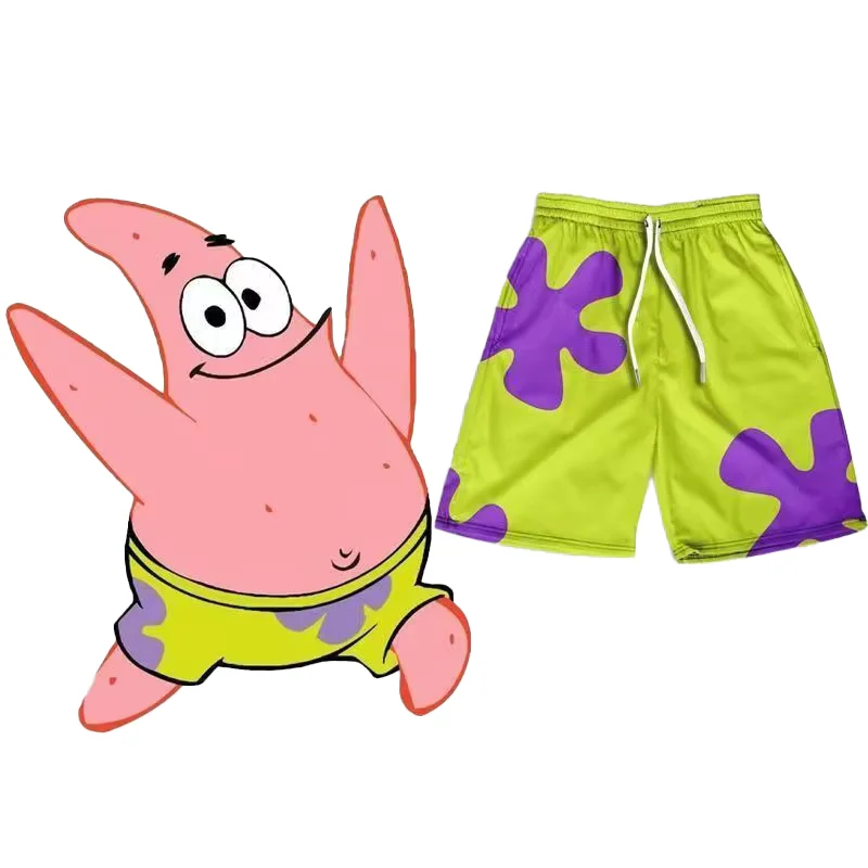 Spongebob Patrick Star Cartoon Shorts Animation Home Pajama Pants Ultra-Thin Breathable Three-Quarter Pants Beach Birthday Gift