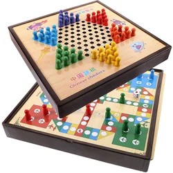 Flugzeugschach All-in-One Checkers Tragbares Reisen Camping Chinesisches Gobang-Spiel Holz Lernspielzeug Universelles Kinderspielzeug