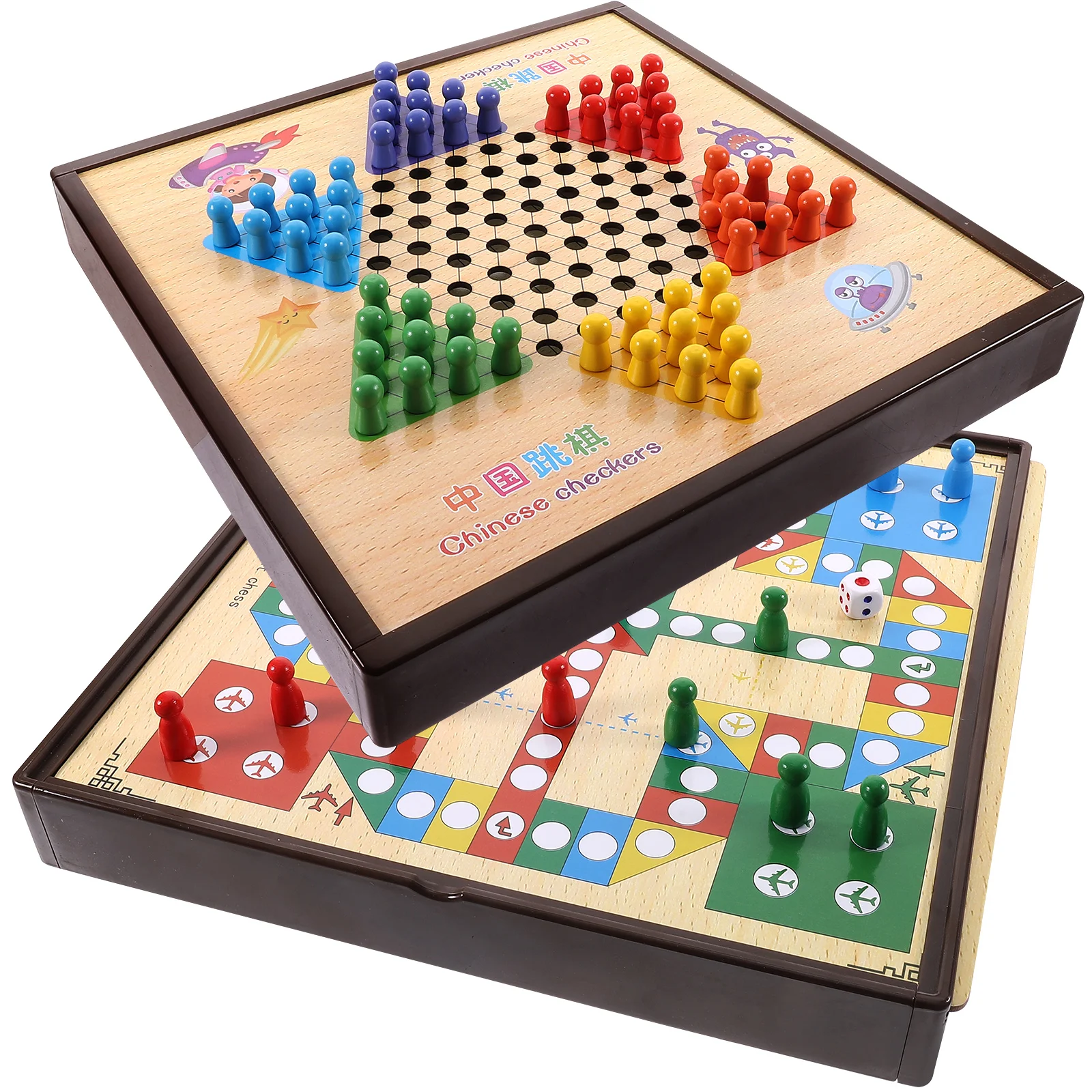 Portable Wooden Chess Games For Kids Board Game Educational Toy Desk Playthings Flying Checkers Multi Function Chess Toys