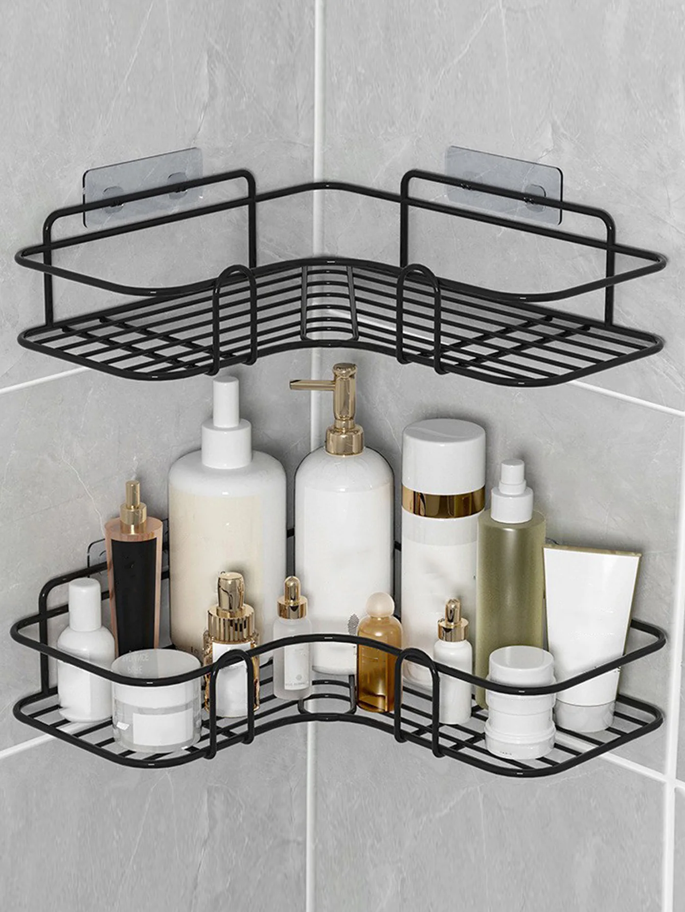 1 wrought iron bathroom corner rack, suitable for storing bathroom cosmetics, toothpaste, and toothbrushes without drilling hole