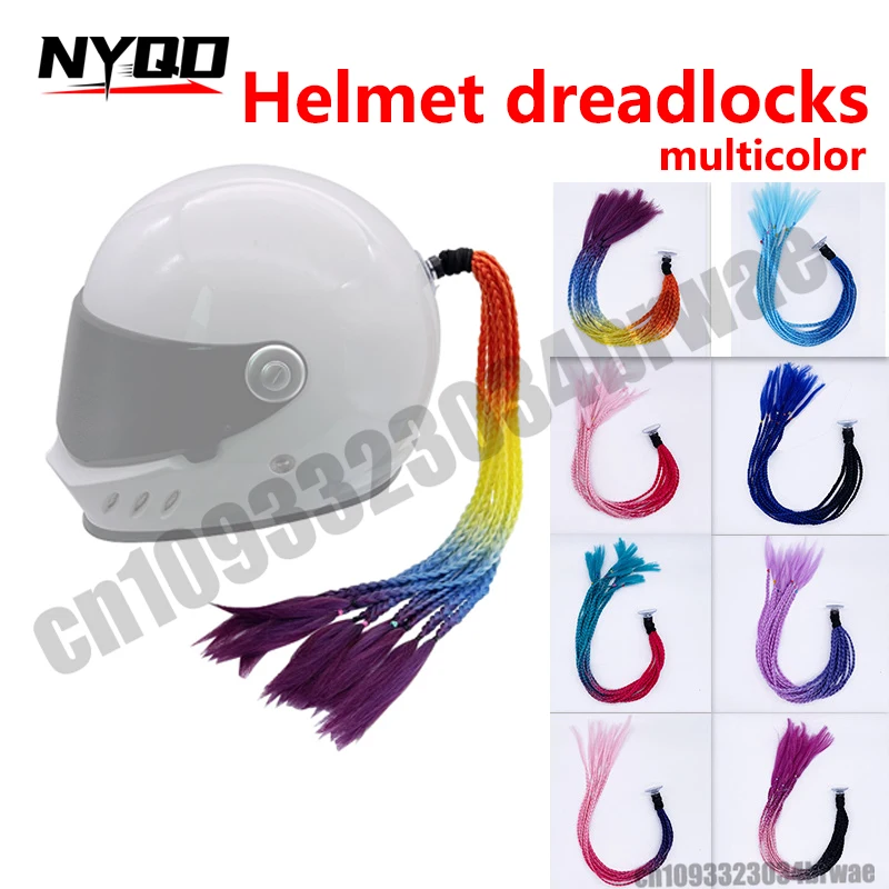 Helmet Dreadlocks Braid Helmet Motorcycle Dreadlocks Dirty Braid Pigtail Gradient Synthetic Twist Braid Ponytail with Sucker