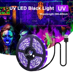 UV LED Black Light Strip USB LED Strip Tape 395-405nm Ultraviolet Light For Glow Party Bedroom UV Lamp Fluorescent Poster Body