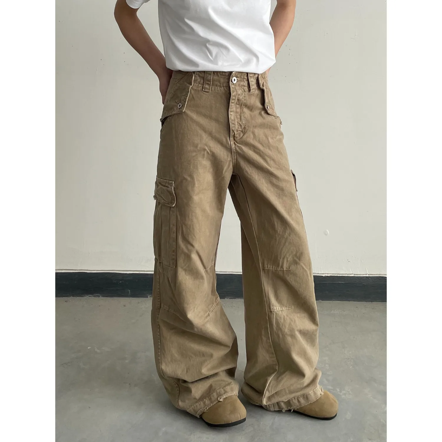 Man Cargo Jeans 2026 Spring Autumn New Vintage Washed American Cargo Denim Pants Retro Loose Casual Cleanfit Trousers Men Women