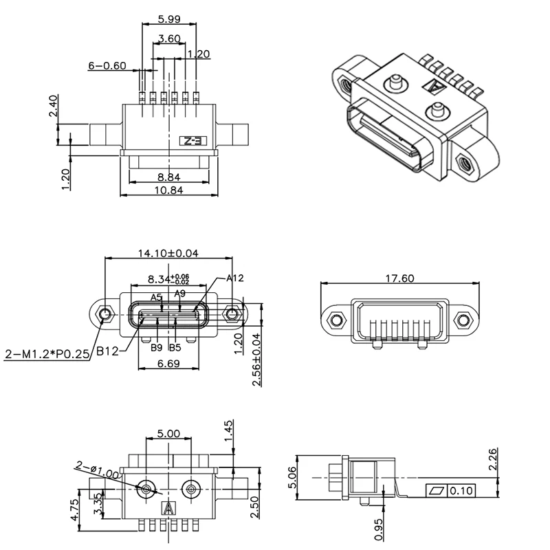 1PCS USB 3.1 Type-C 6Pin Female SMD DIP Connector With Screw Hole For DIY PCB Design High Current Fast Charging Jack