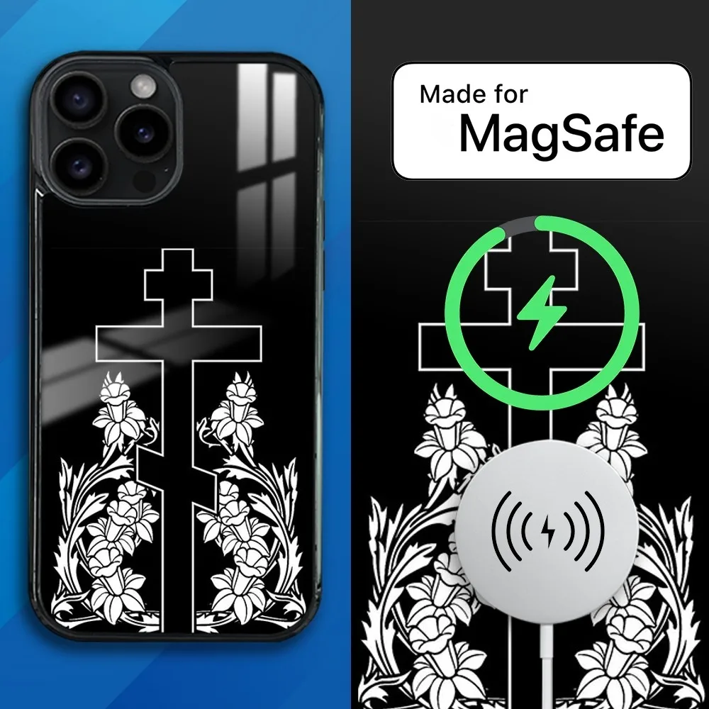 Orthodox Cross Magnetic Phone Case For iPhone 15 14 13 12 11 Pro Max Plus Mini Mirror Wireless Magnetic Cover Magsafe Phone Case