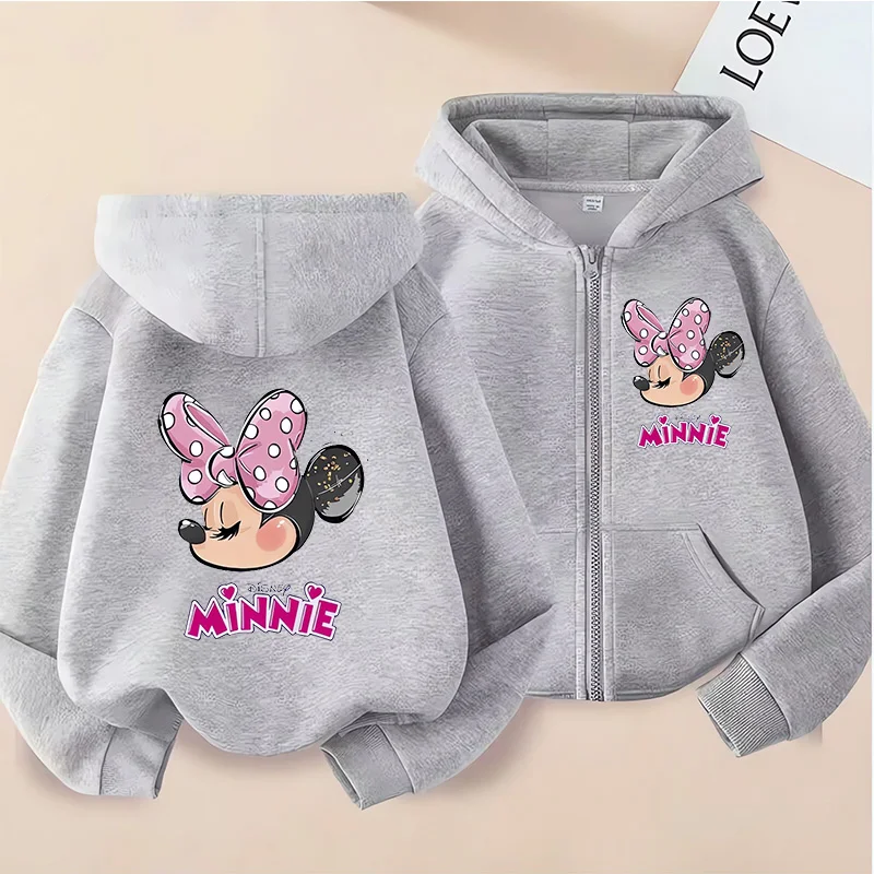 90s Zip Up Hoodie Kawaii Kids Minnie Mouse Children's Hoodie Zipper Children Sweatshirt Clothes Kid Girl Boy Top Hoody