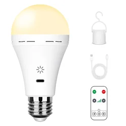 USB-C Rechargeable Light Bulb with Remote Control 5V 7W E27 Smart Battery BulbTouch Control Dimmable LED Bulbs with Timing