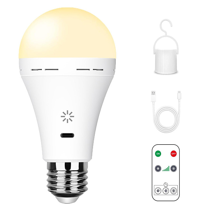  USB-C Rechargeable Light Bulb with Remote Control 5V 7W E27 Smart Battery BulbTouch Control Dimmable LED Bulbs with Timing 