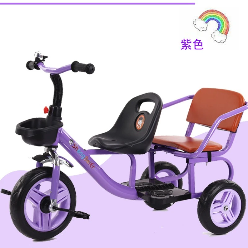 Baby Twin Tricycle Stroller 3 Wheels Double Stroller for Kids Twins Guardrail Seat Baby Toddler Bicycle Car Tricycle Child Pram