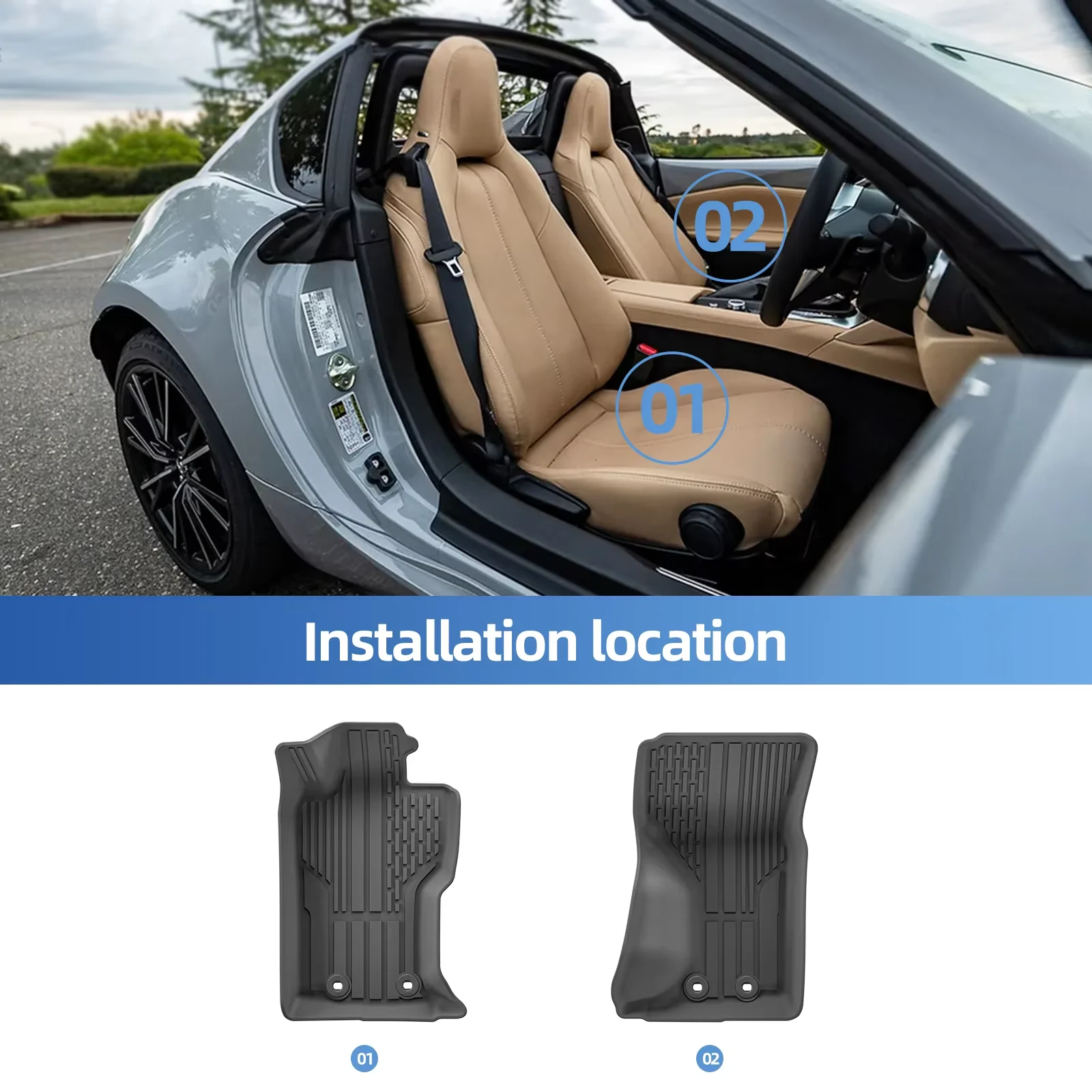 

Левый руль для Mazda MX-5 Miata MX5 MX 5 Mazda Roadster 2016-2024 TPE 3D Автомобильные коврики Fiat 124 Spider 2017-2018 1 ряд черный