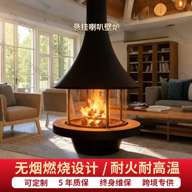 Hanging Real Fire Fireplace, Wood & Alcohol Burning Heater Energy Saving Suspended Stove for Villa Homestay Living Room Home Use