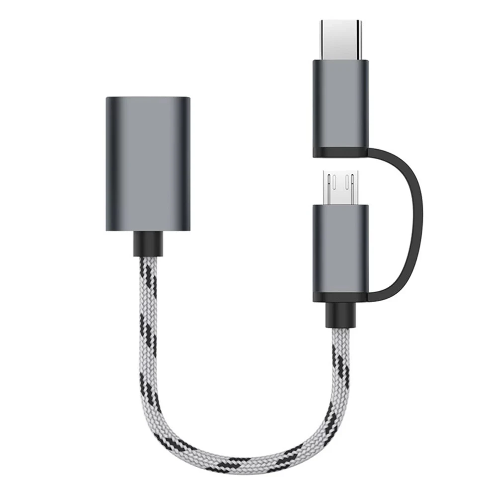 สายเคเบิล USB OTG 2 ใน 1 Type-C/Micro-USB ไปยังอะแดปเตอร์ USB 3.0 แบบถักออกแบบสายถ่ายโอนข้อมูลสําหรับโทรศัพท์ Android (สีเทา)