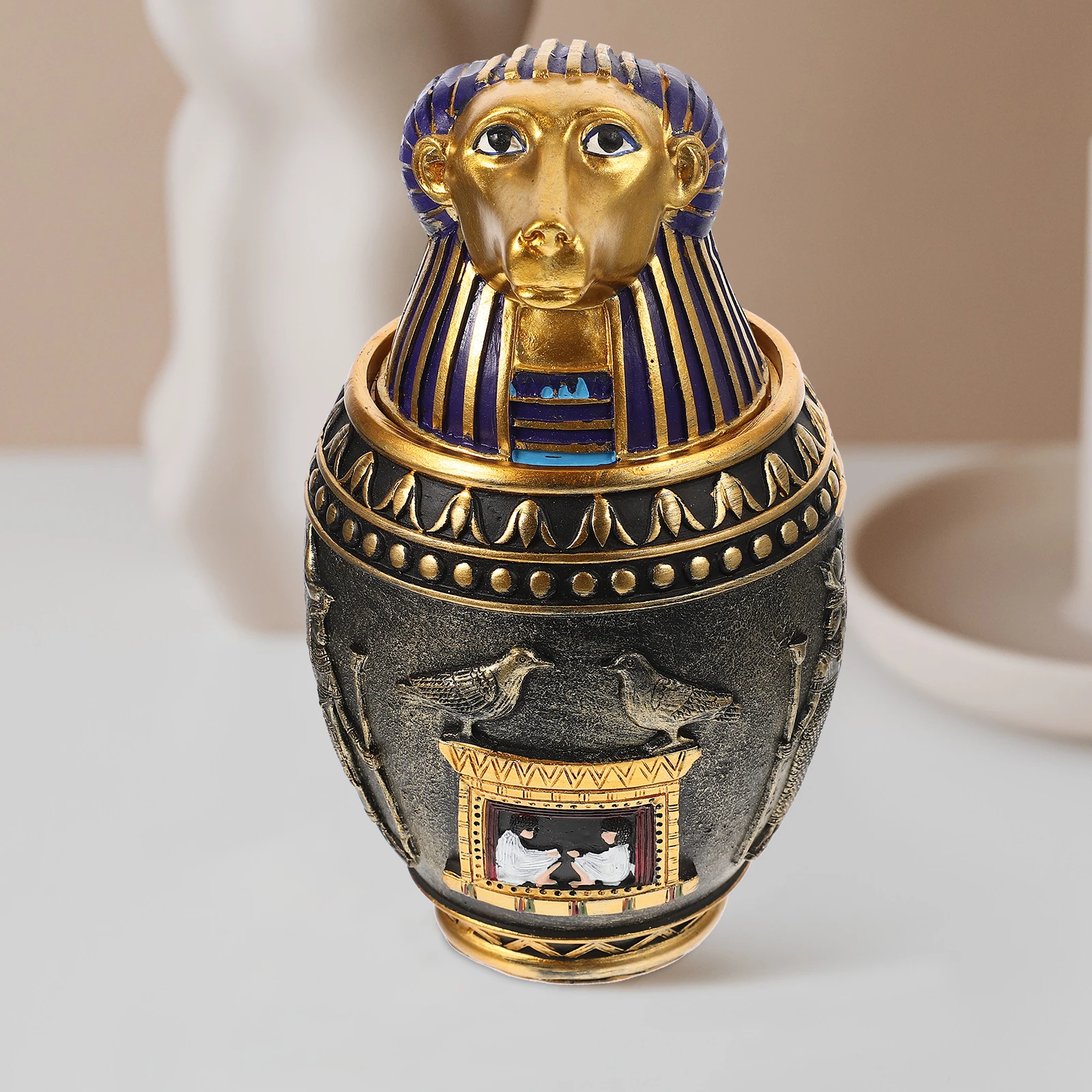 

Pet Ash Urn Cremation Keepsake Jar Lightweight Portable Mini Funerary Casket for Cats Dogs Smooth Lines Egypt Style Resin