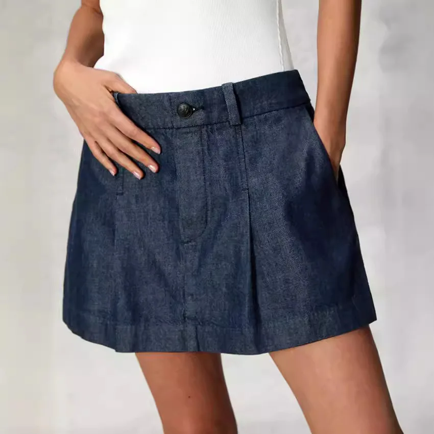 

Women Pleated denim shorts skirt fashion casual shorts skirt