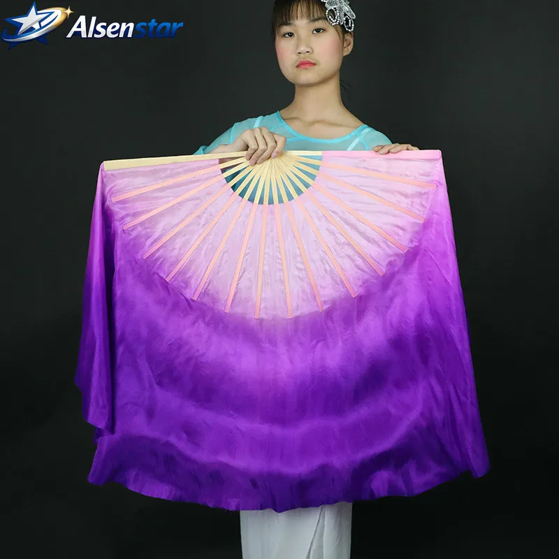 Chinese Classical Dance Hand Fan Large Yangko Dancing Silk Fan Lengthened Gradient Color Foldable Fans Performance Props
