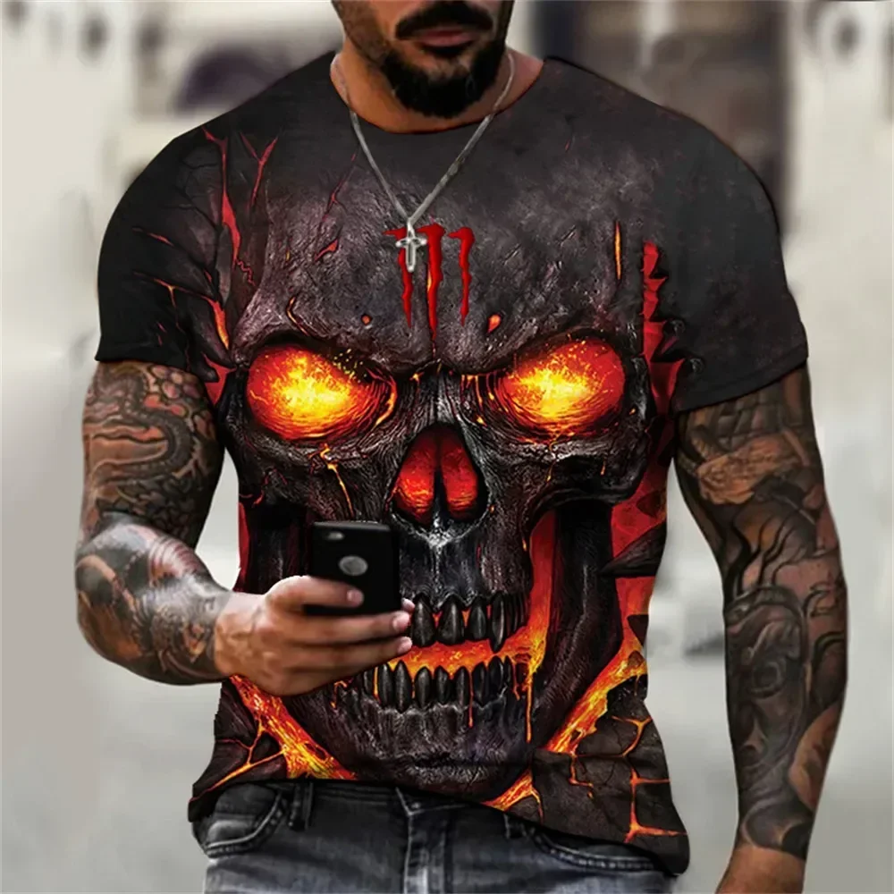 Vintage Skull 3D Print T-Shirts Men\'s Summer Tees O-Neck Hip Hop Tops Horror Hot Sale Casual T Shirt Harajuku Oversized Clothing