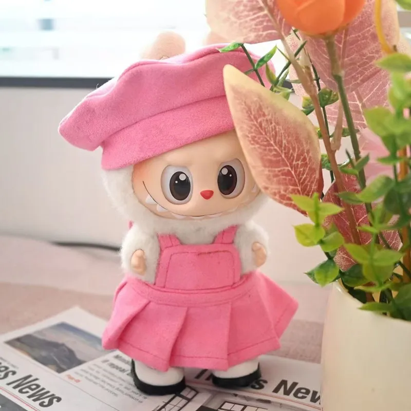 

(No doll)Suit for Labubu Clothes Pink Dress Korean Style Cute Macaron Dress Outfit for 17cm Labubu Clothes+Hat/Set