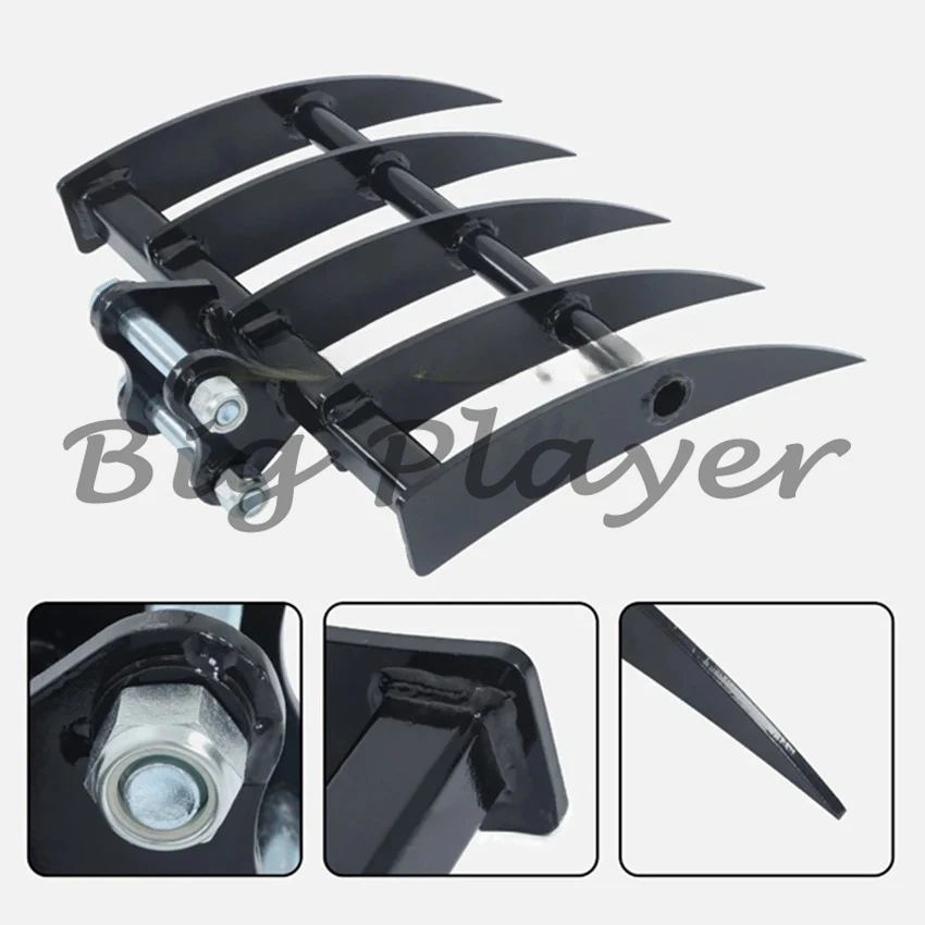 

5-Tine Mini Excavator Root Rake - Heavy Duty Soil Rake for Land Leveling, Loosening, and Garden Cultivation