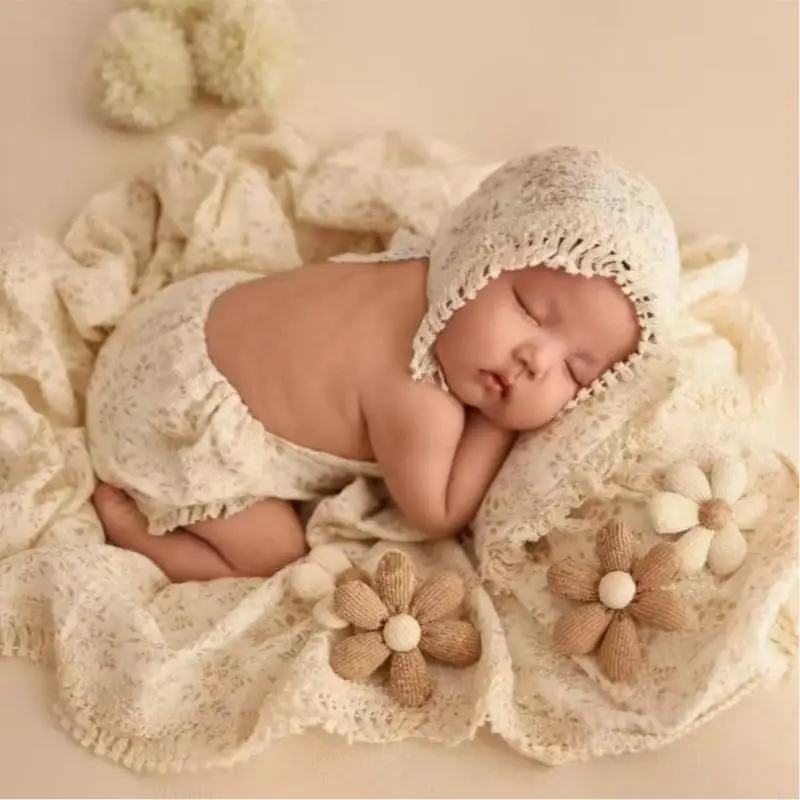 

Toddlers Photography Props Newborn Infant Photography Costume Hat & Lace Romper Outfit Photo Clothes Baby Supply A2UB